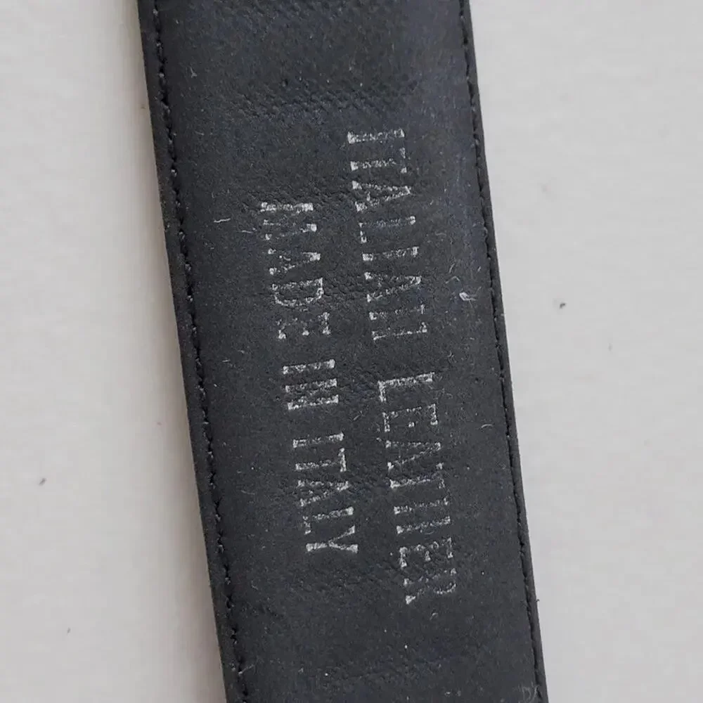 Genuine Italian Leather Belt Black Mens Size 32 Silver Buckle Classic 1.25 Inch